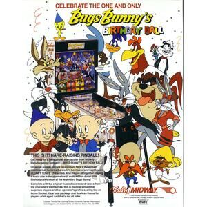 Bugs Bunny Birthday Ball Pinball FLYER Original 1990 Tweety Sylvester Unused Art